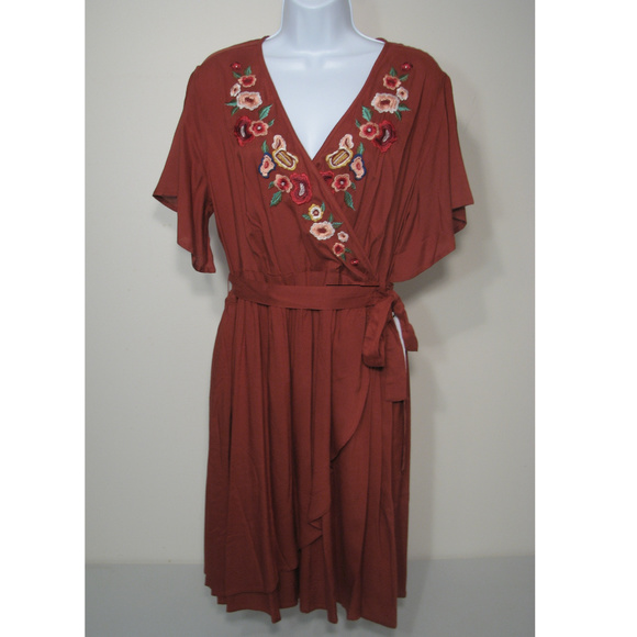 Sonoma Dresses & Skirts - Sonoma Deep Orange Embroidered Mock Wrap Dress